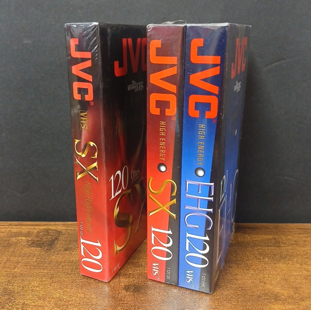 3 JVC Blank Video Cassette Tapes, T-120SX (x2) & 1 T-120EHG